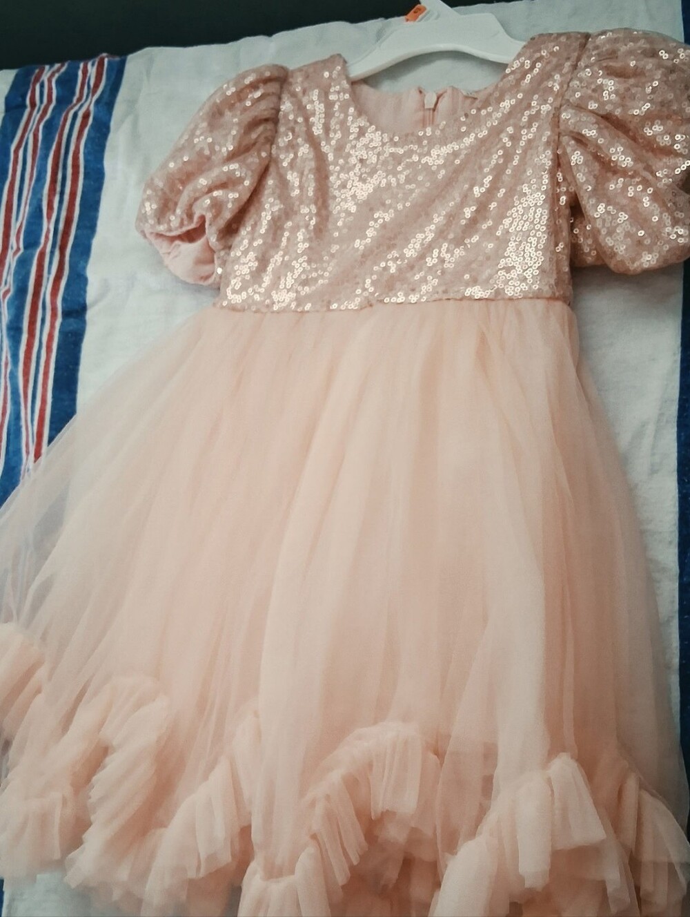 Pottery Barn Kids Blush Sequin Tulle Puff Sleeve Dress